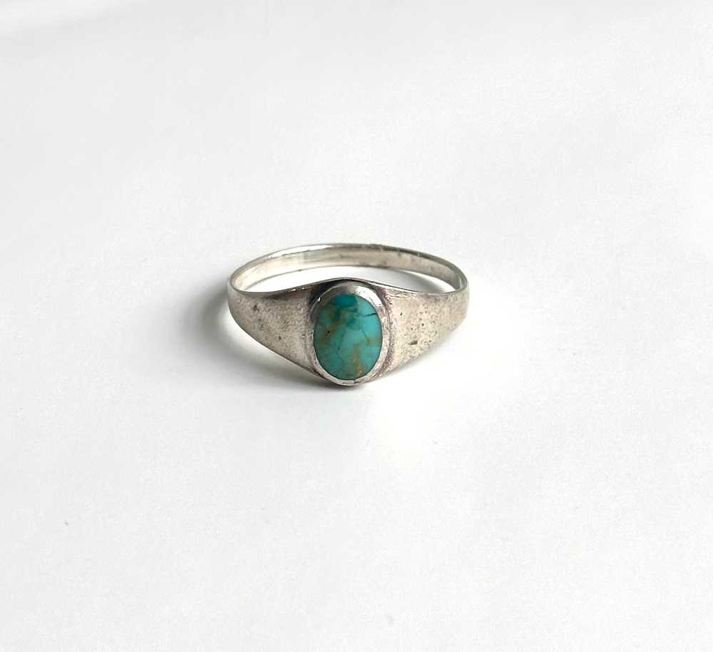 Vintage Sterling Silver & Turquoise Ring Size 12 - image 1
