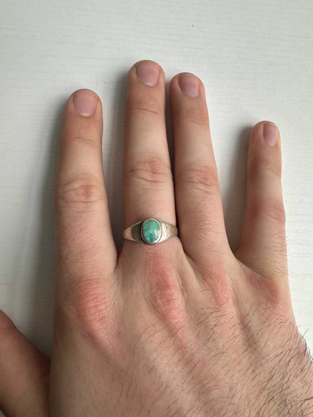 Vintage Sterling Silver & Turquoise Ring Size 12 - image 2