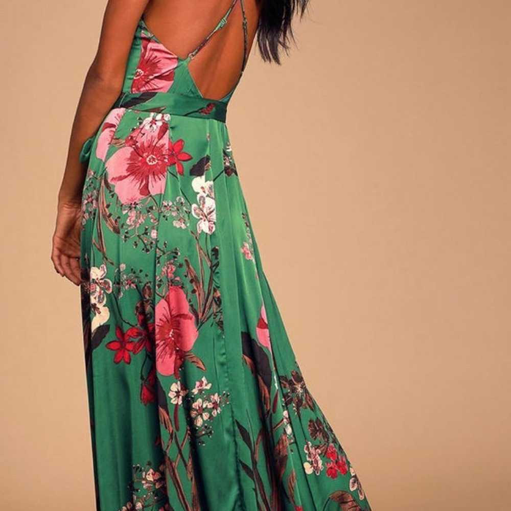 Still The One Floral Print Emerald Green Satin Dr… - image 2
