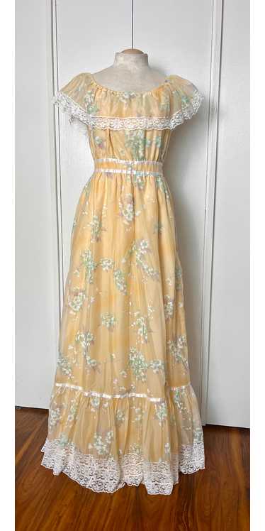 Vintage 1970's Off-the-Shoulder Marigold Gown
