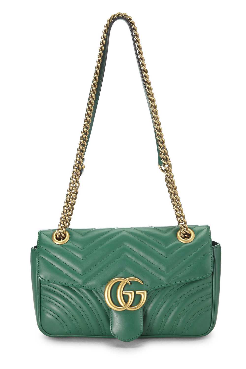 Green Leather GG Marmont Shoulder Bag Small - image 1