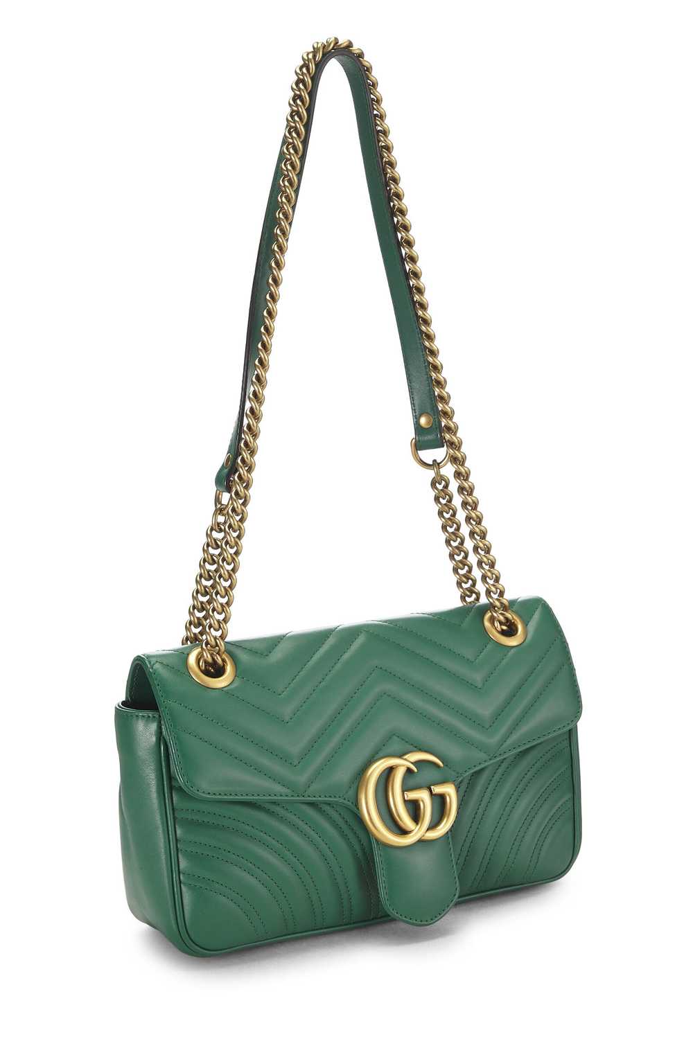 Green Leather GG Marmont Shoulder Bag Small - image 2