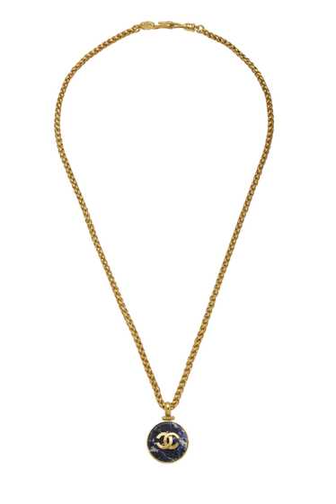 Gold & Blue Stone 'CC' Necklace Long