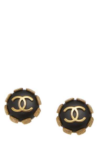 Black & Gold 'CC' Button Earrings