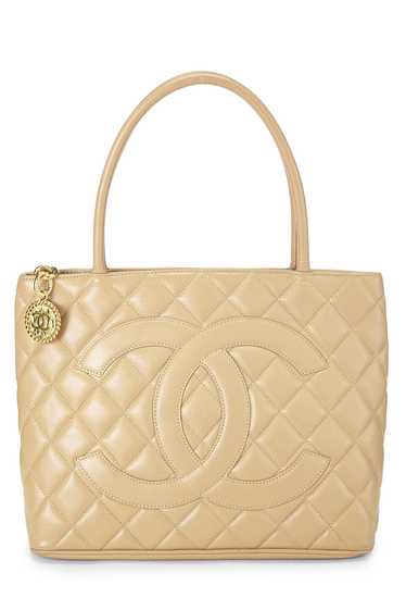 Beige Quilted Caviar Medallion Tote