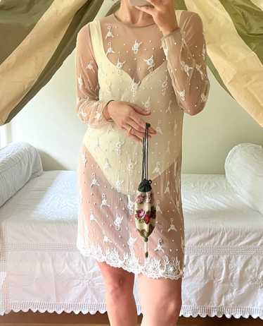 Vintage Ritmo di Perla Floral Beaded Net Dress - image 1