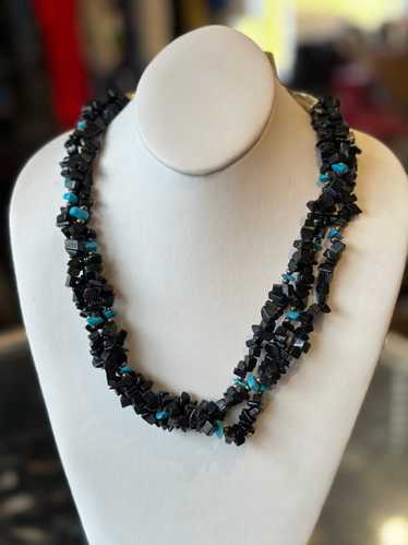 Onyx, Turquoise and Sterling Layered Necklace