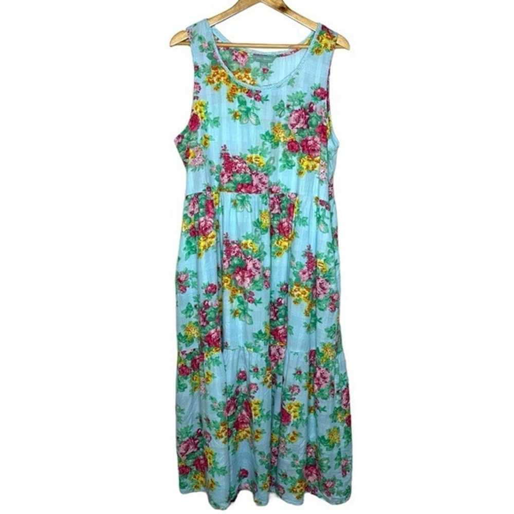 April Cornell Floral Cotton Maxi Dress in Aqua Si… - image 1