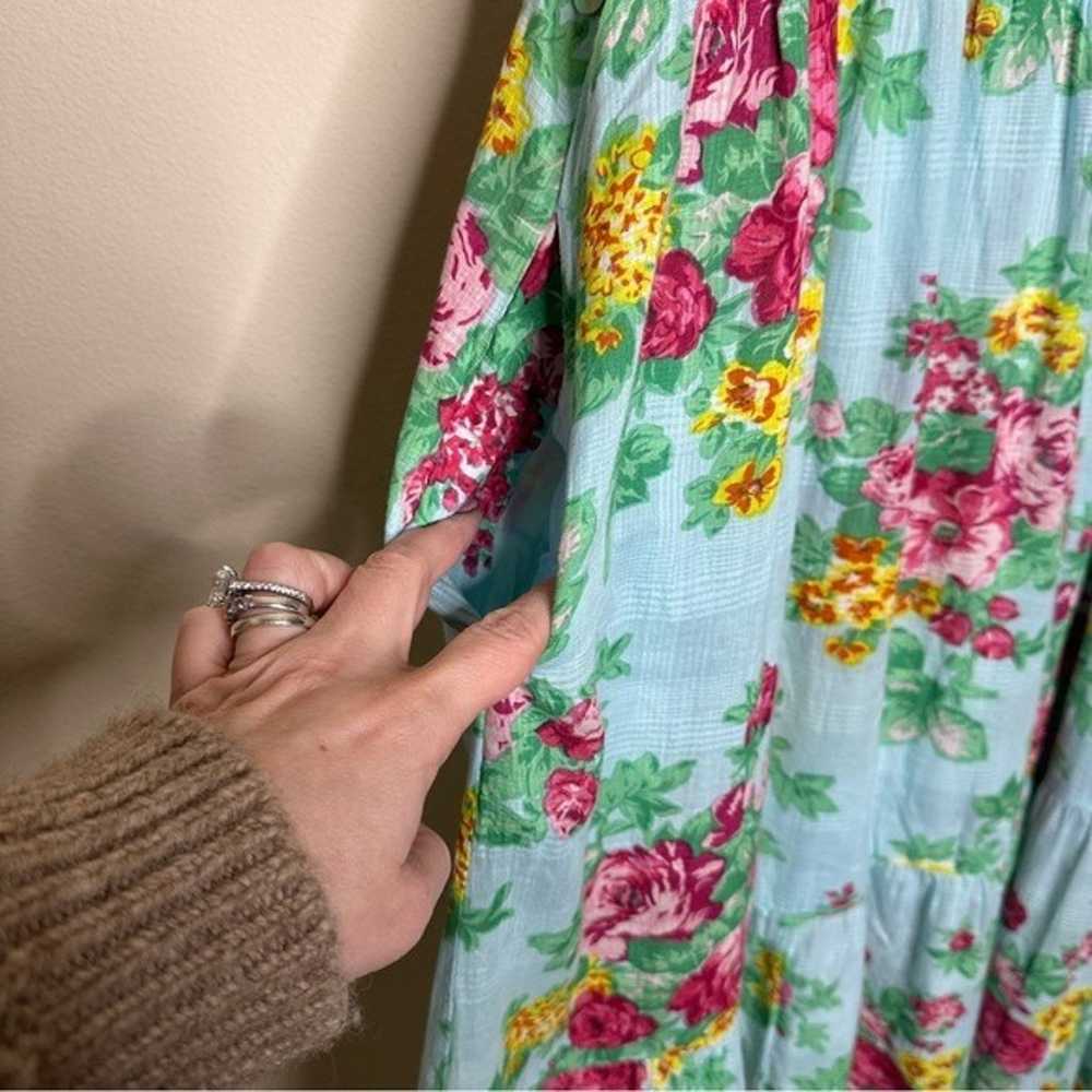 April Cornell Floral Cotton Maxi Dress in Aqua Si… - image 3