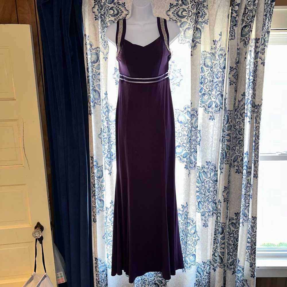 Long formal plum dress with rhinestone accents - image 1