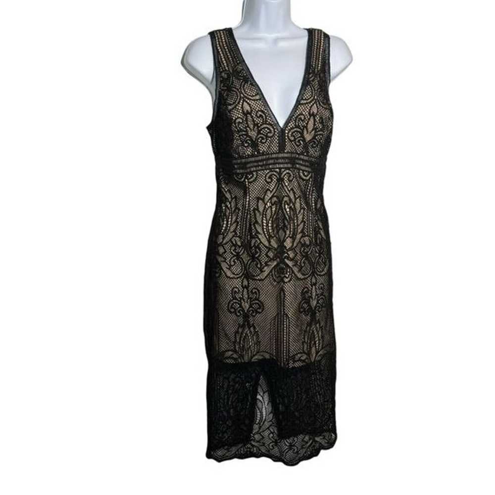 Bardot Revolve Black Lace Cockail midi Dress nude… - image 1