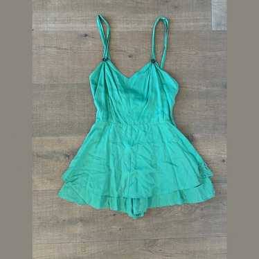 free people embroidered tiered ruffle green romper