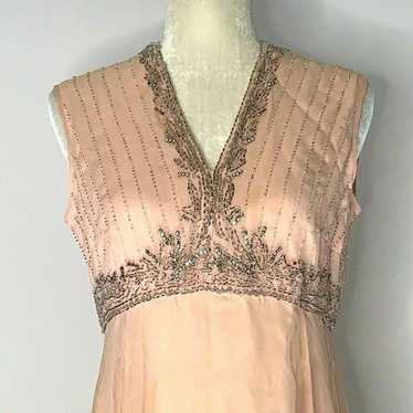 Vintage 70s Beaded Formal Gown S Pink Sleeveless … - image 1