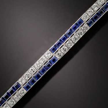 Art Deco Diamond and Sapphire Double Line Bracelet - image 1