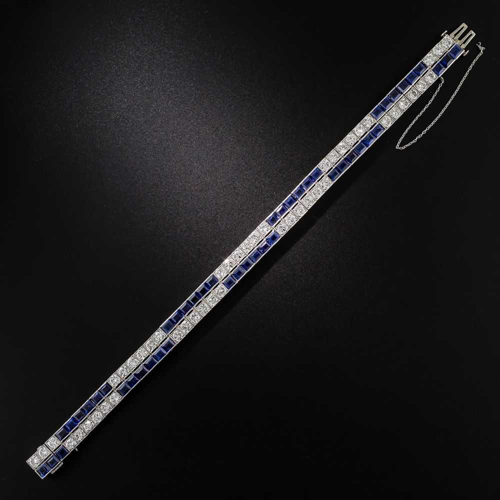 Art Deco Diamond and Sapphire Double Line Bracelet - image 2