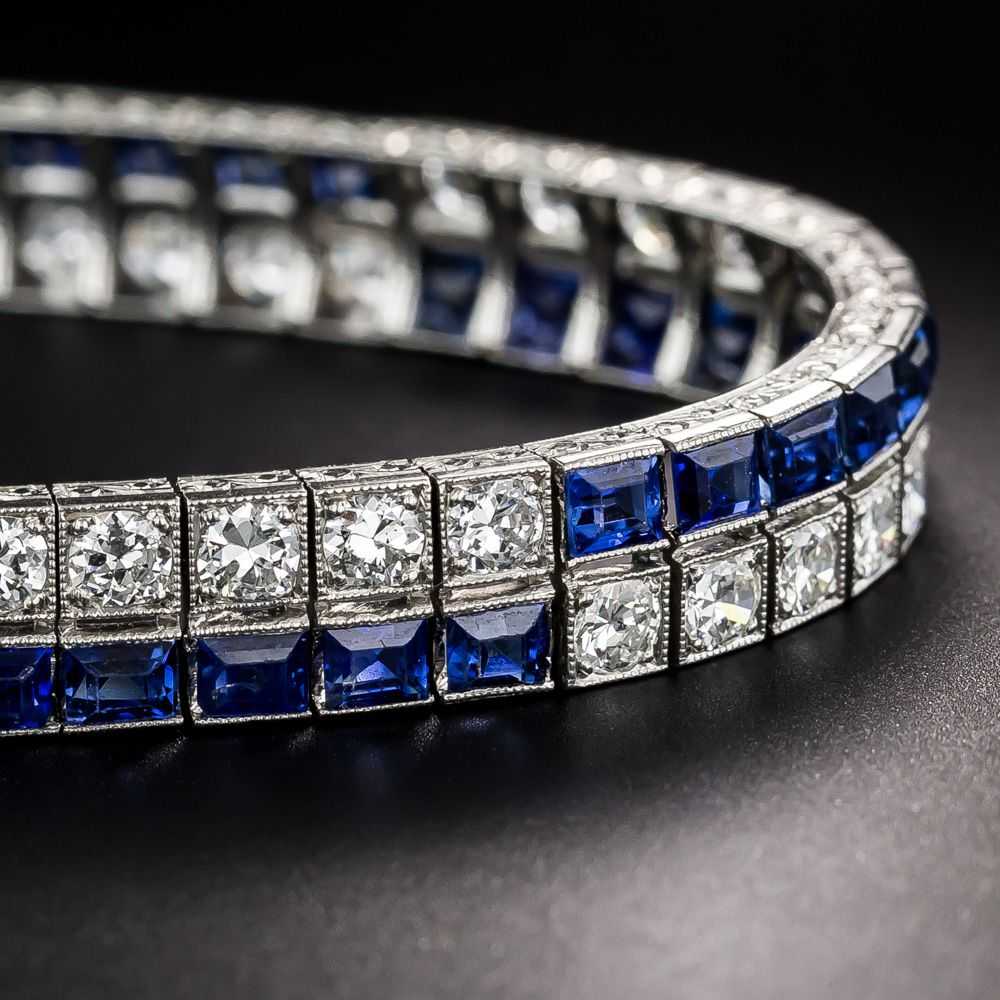 Art Deco Diamond and Sapphire Double Line Bracelet - image 3