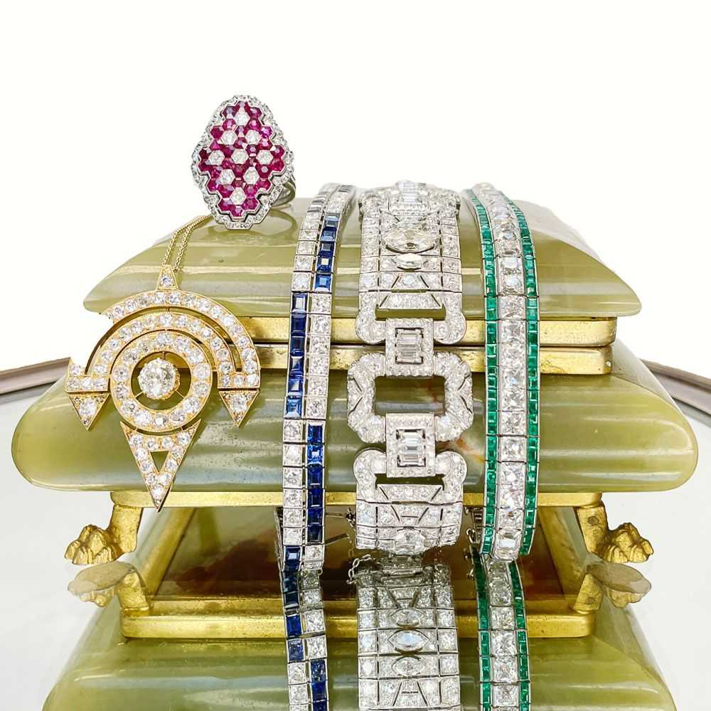 Art Deco Diamond and Sapphire Double Line Bracelet - image 6