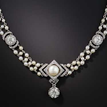 Edwardian/Belle Époque Diamond and Natural Pearl … - image 1