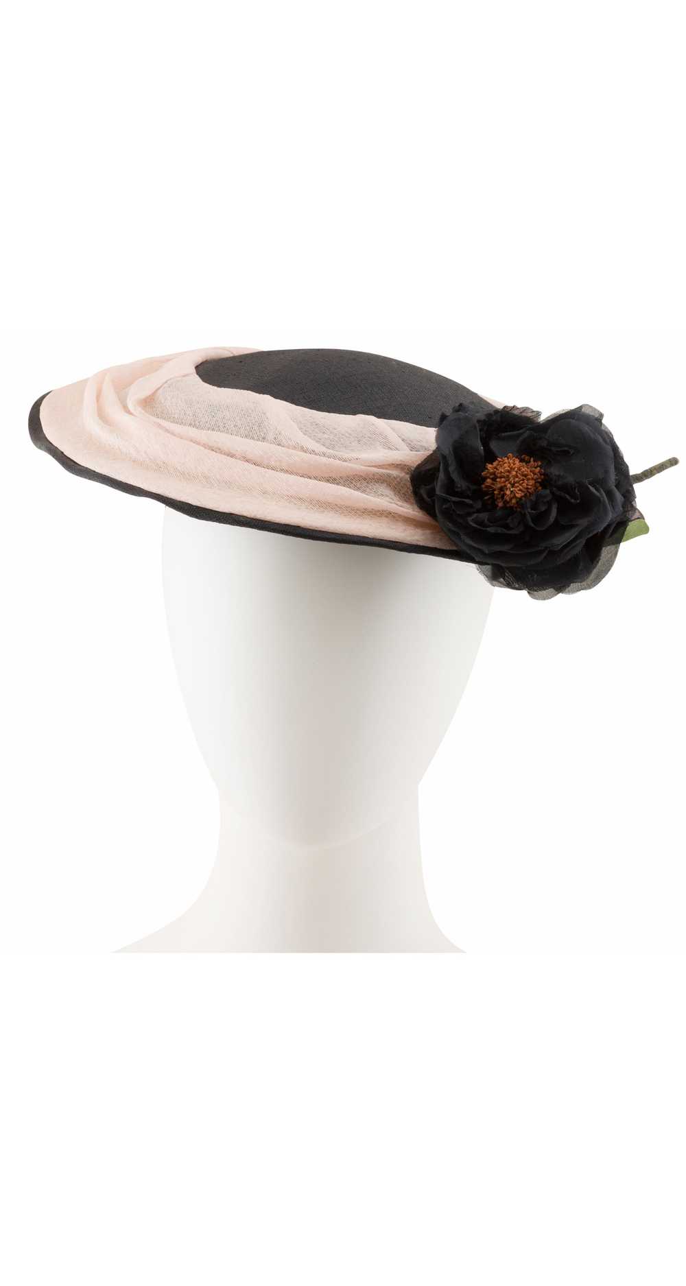 Jacques Fath 1950s Pink & Black Straw Saucer Fasc… - image 1
