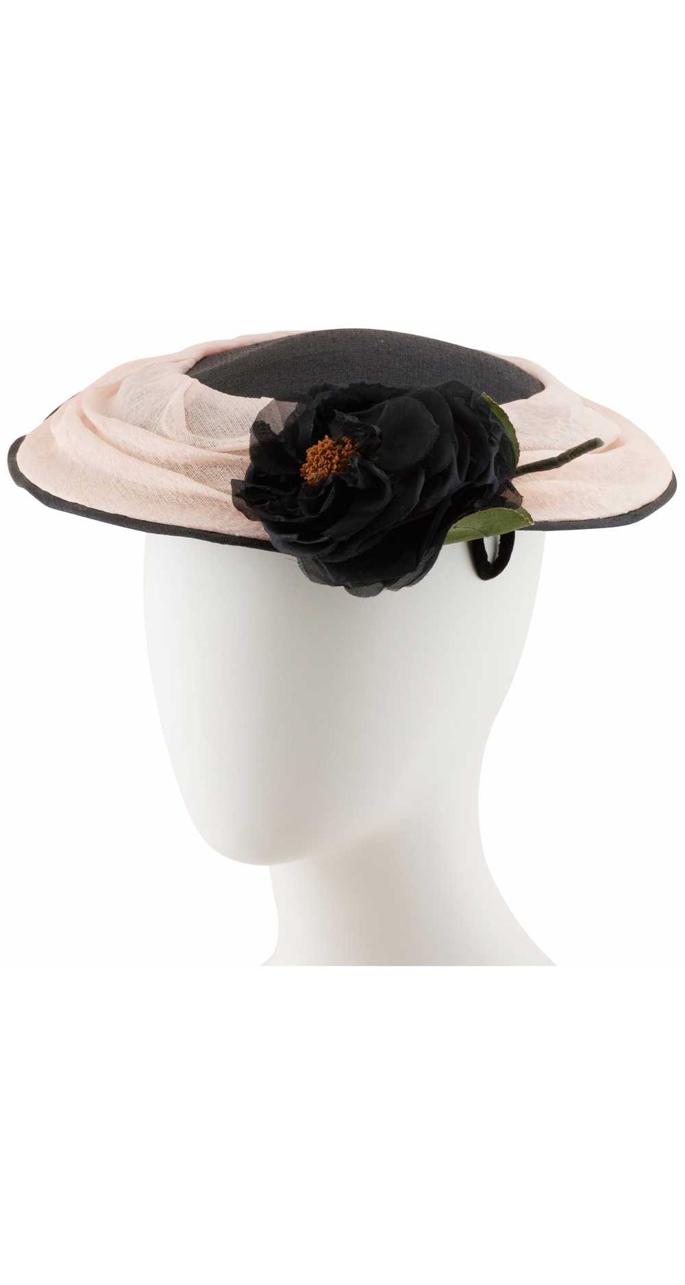 Jacques Fath 1950s Pink & Black Straw Saucer Fasc… - image 2