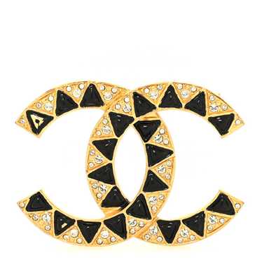 CHANEL Metal Crystal Enamel CC Brooch Black Gold