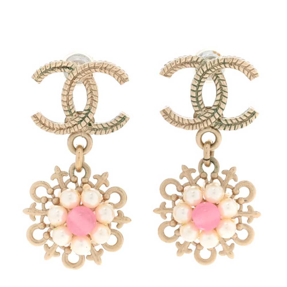 CHANEL Pearl Resin CC Flower Drop Earrings - image 1