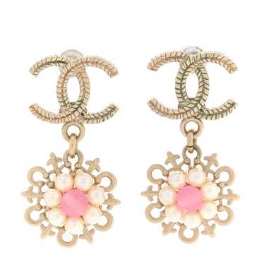 CHANEL Pearl Resin CC Flower Drop Earrings