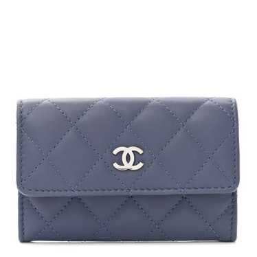 CHANEL Lambskin Quilted Flap Card Holder Purple - image 1