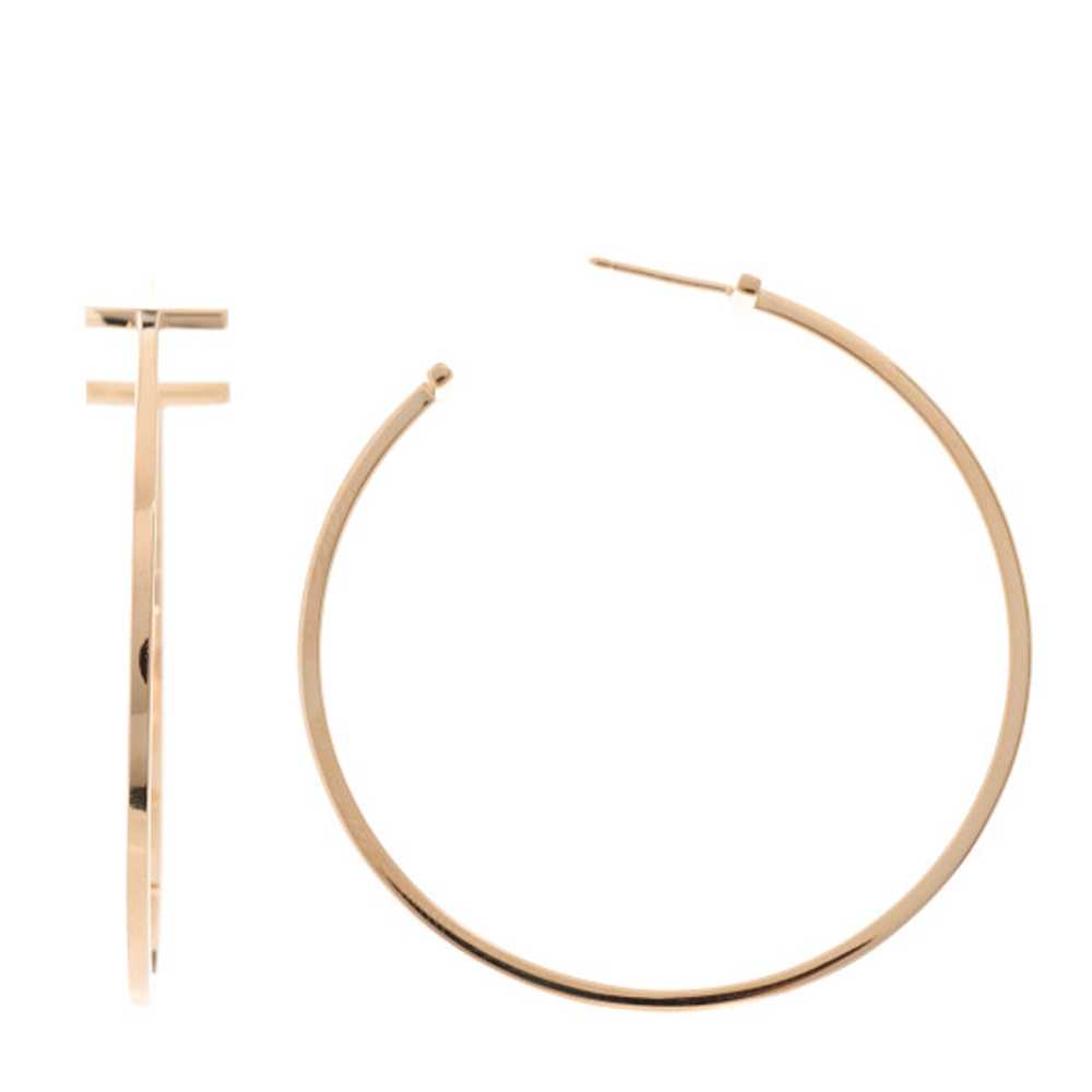 TIFFANY 18K Rose Gold Extra Large T Wire Hoop Ear… - image 1
