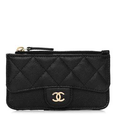 CHANEL Caviar Quilted Flap Zip Card Holder Black - image 1