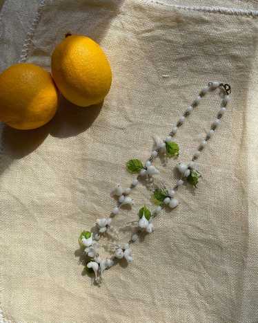 antique venetian white glass garden dove necklace