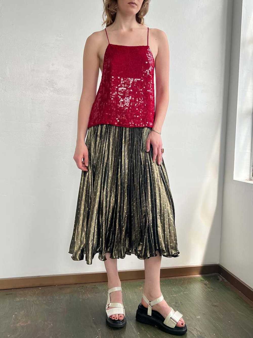 Vintage Pleated Skirt - Golden Metallic - image 2