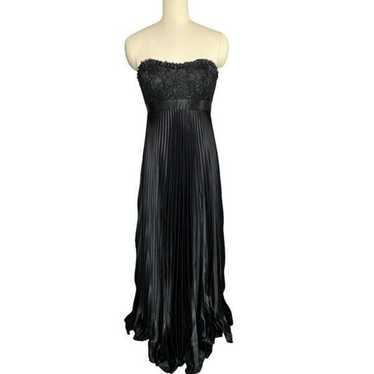 Badgley Mischka Black Satin Lace Pleated Gown | S… - image 1