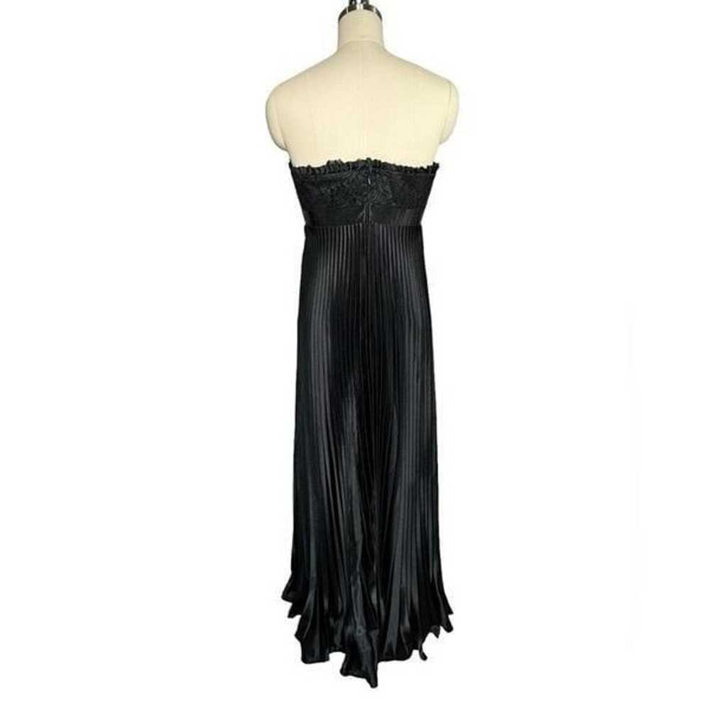 Badgley Mischka Black Satin Lace Pleated Gown | S… - image 2