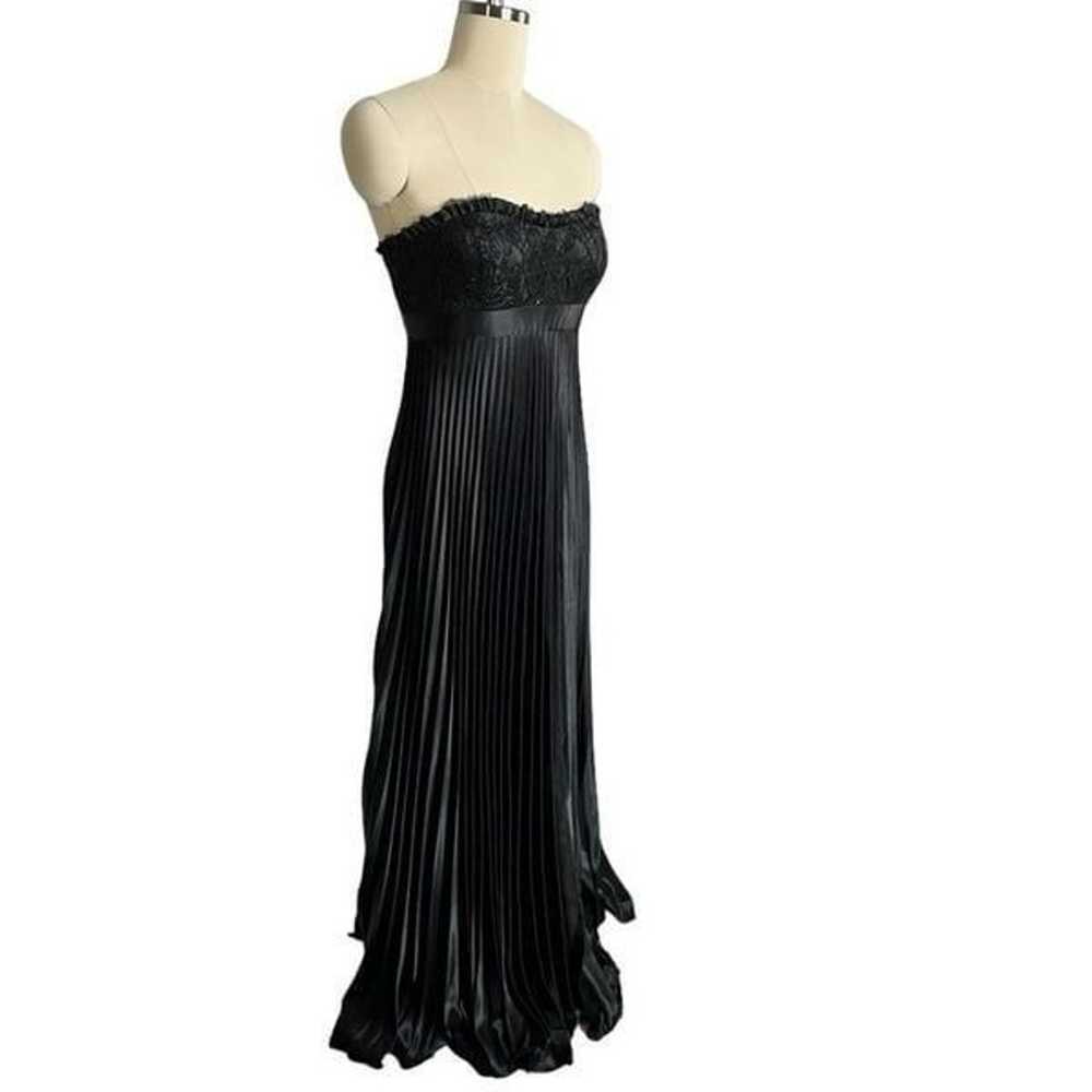 Badgley Mischka Black Satin Lace Pleated Gown | S… - image 3