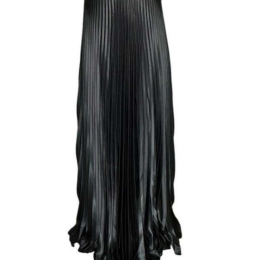 Badgley Mischka Black Satin Lace Pleated Gown | S… - image 7