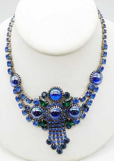 Blue Aurora Cabochon and Rhinestone Necklace