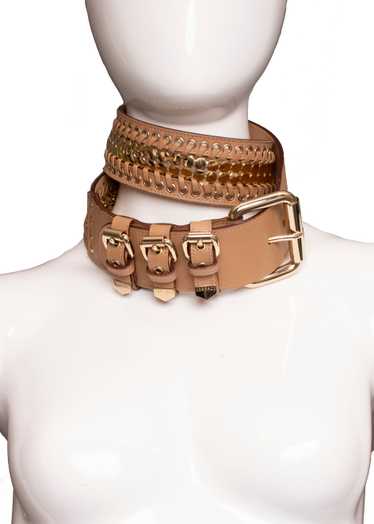 Versace Wide Tan Leather and Gold Belt M