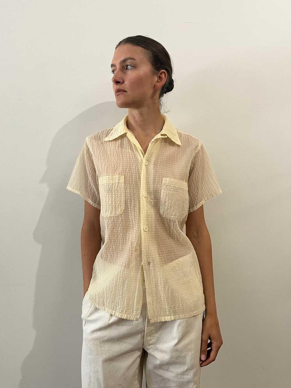 50s Pale Yellow Sheer Nylon Summer Shirt - image 1