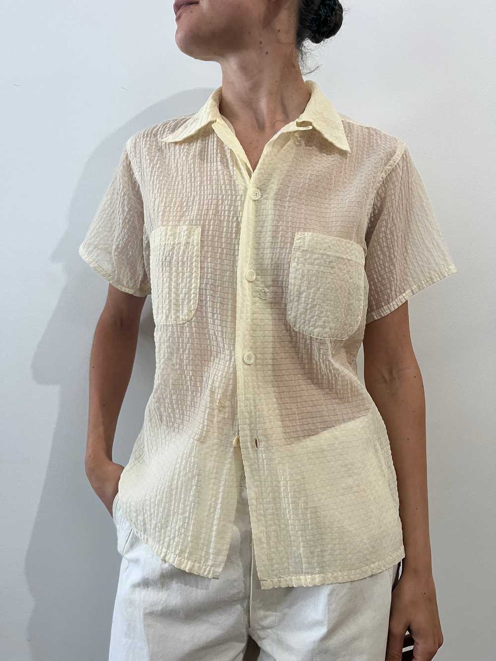 50s Pale Yellow Sheer Nylon Summer Shirt - image 2