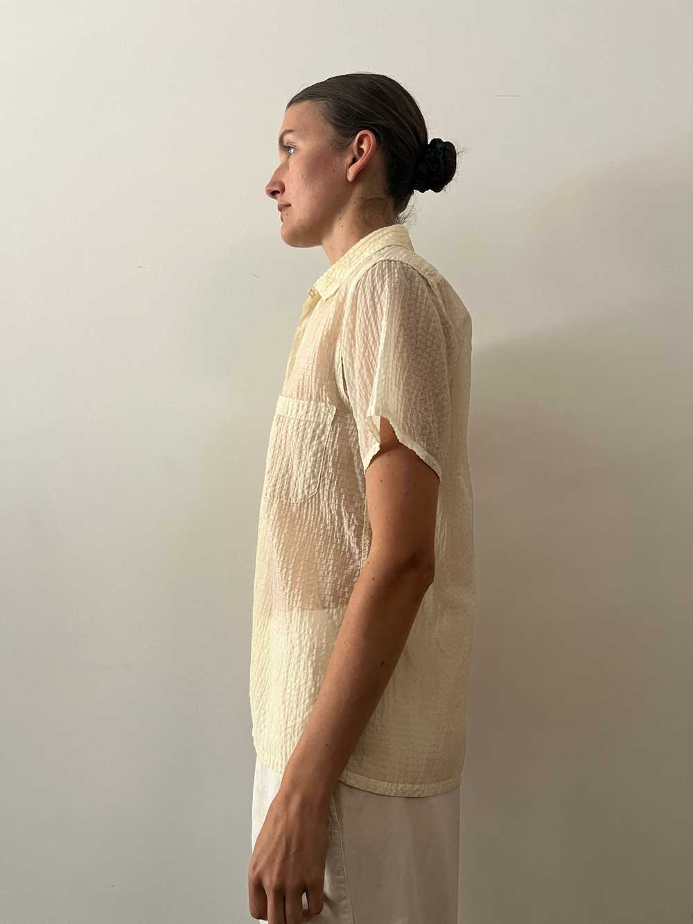 50s Pale Yellow Sheer Nylon Summer Shirt - image 3