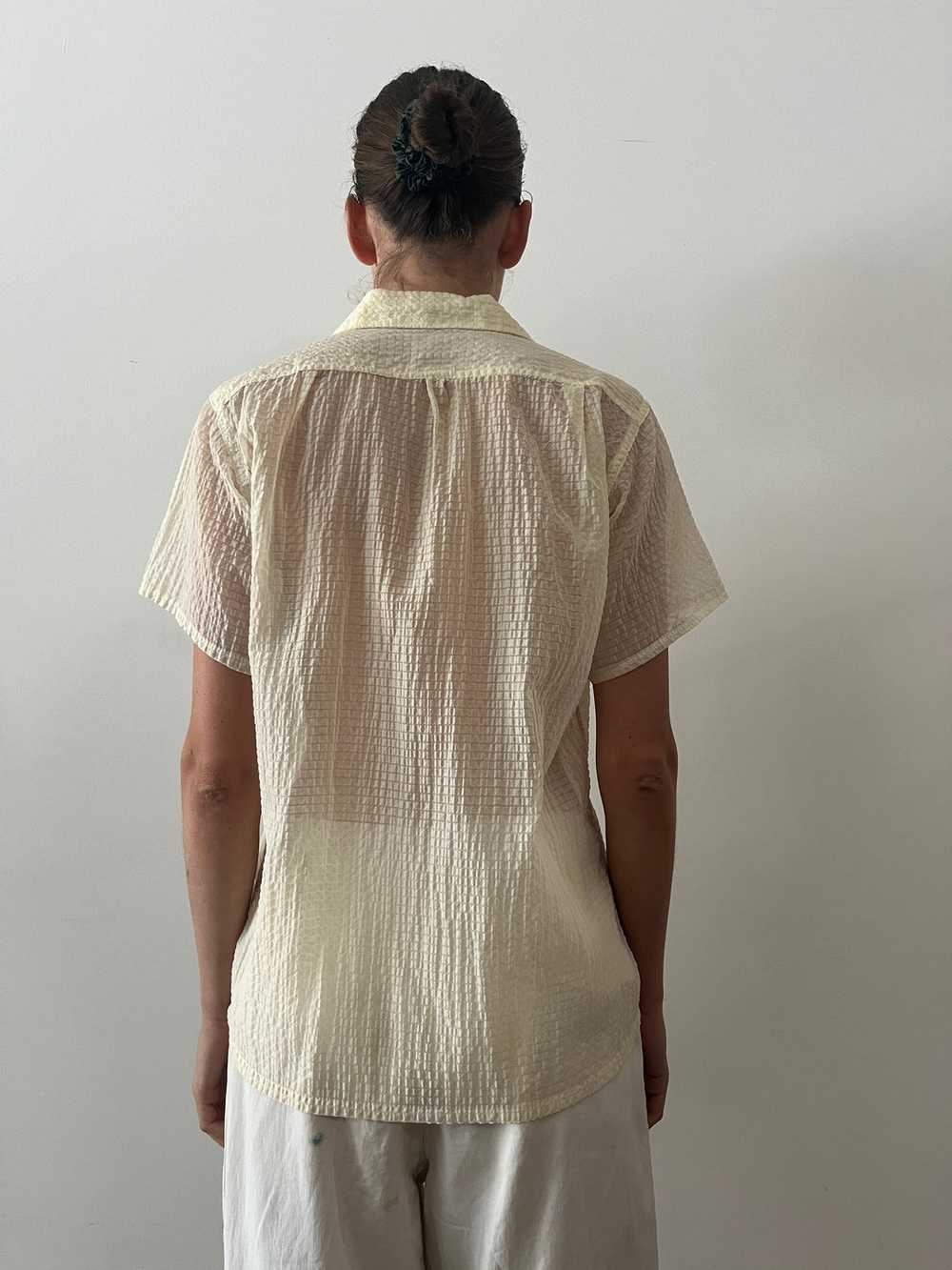 50s Pale Yellow Sheer Nylon Summer Shirt - image 4