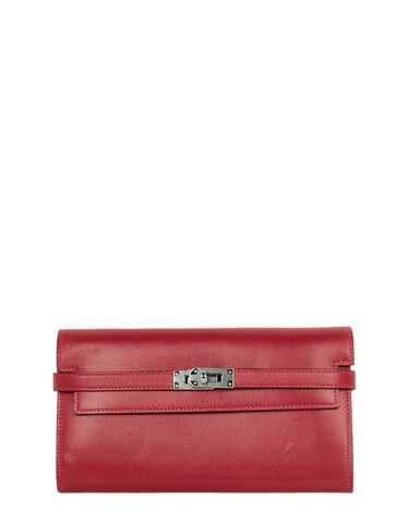 Hermes Red Leather Kelly Longue Wallet PHW