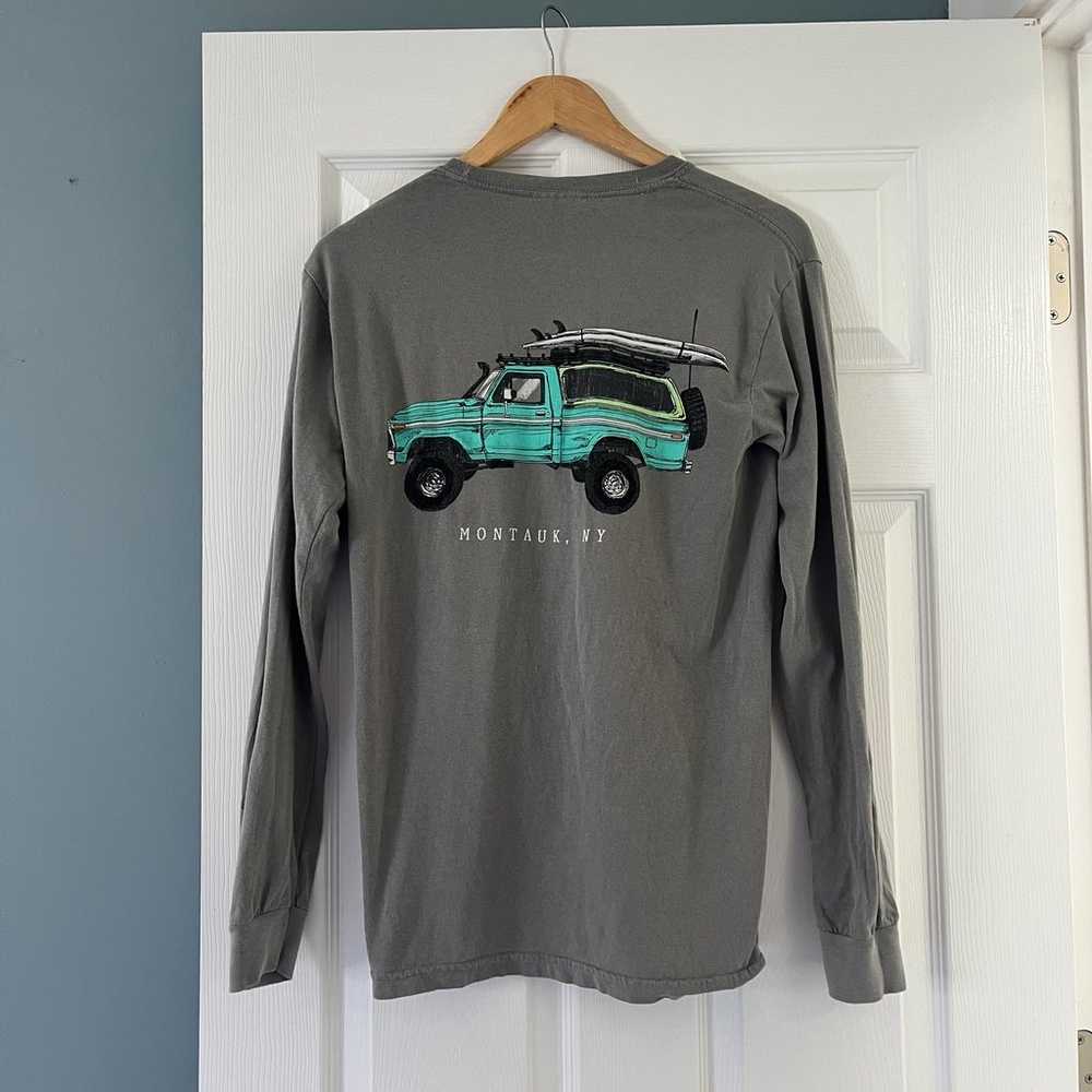 Montauk Long Sleeve Shirt Grey with Teal Bronco S… - image 1