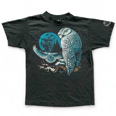 Vintage 90s Snowy Owl Moon Nature T Shirt USA Mad… - image 1