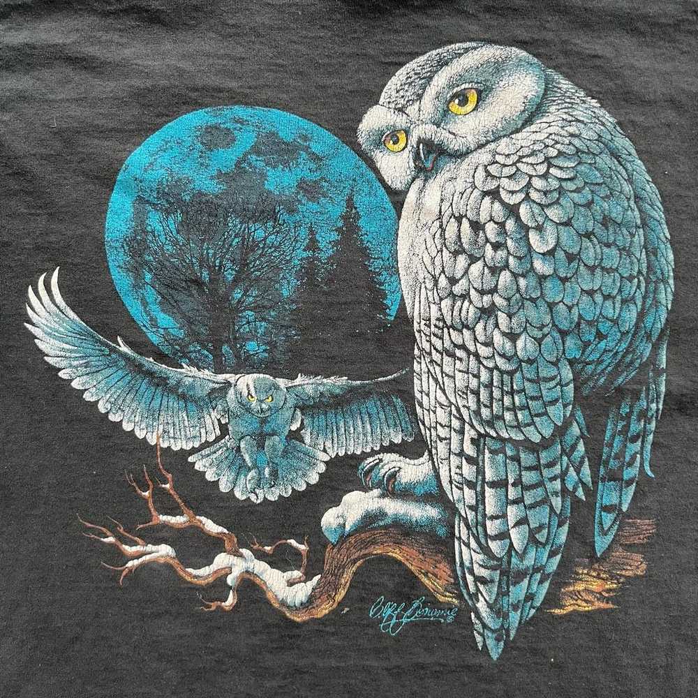Vintage 90s Snowy Owl Moon Nature T Shirt USA Mad… - image 2