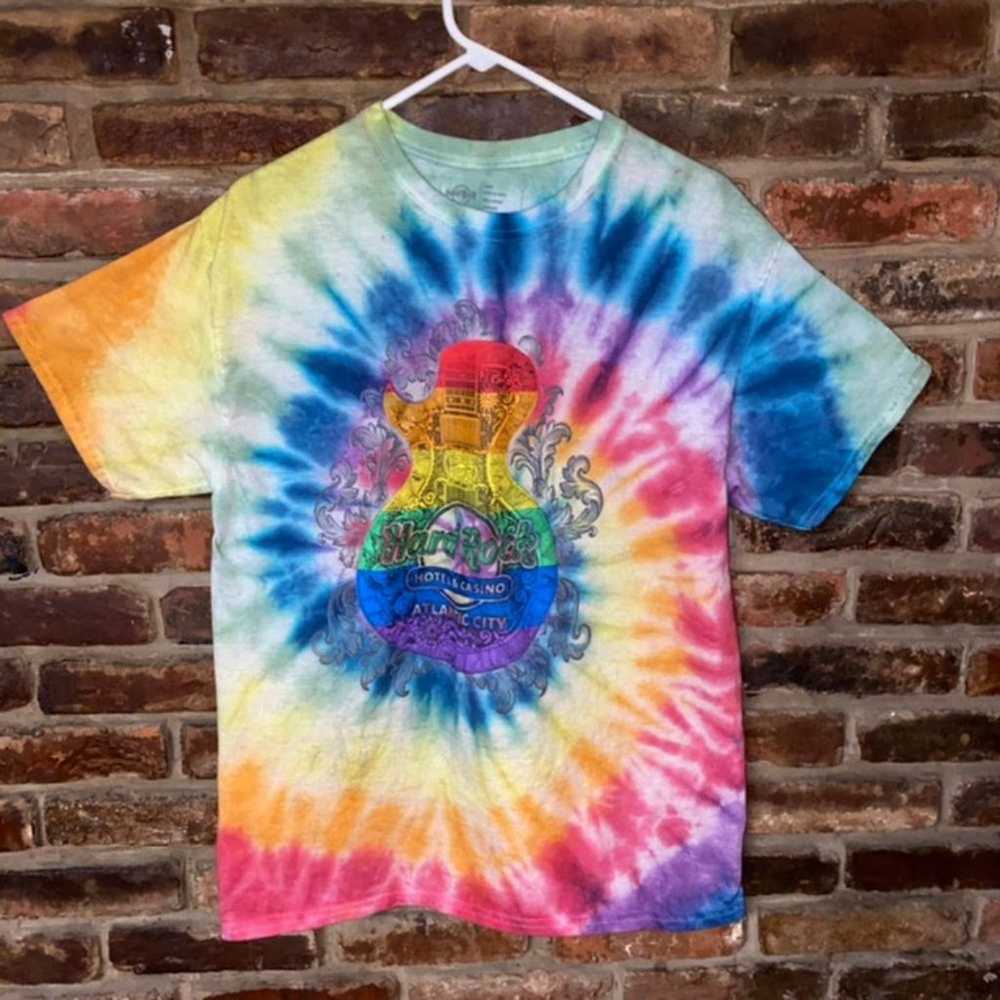 Hard Rock Rainbow Spiral Tie Dye Graphic Tee Large - image 1