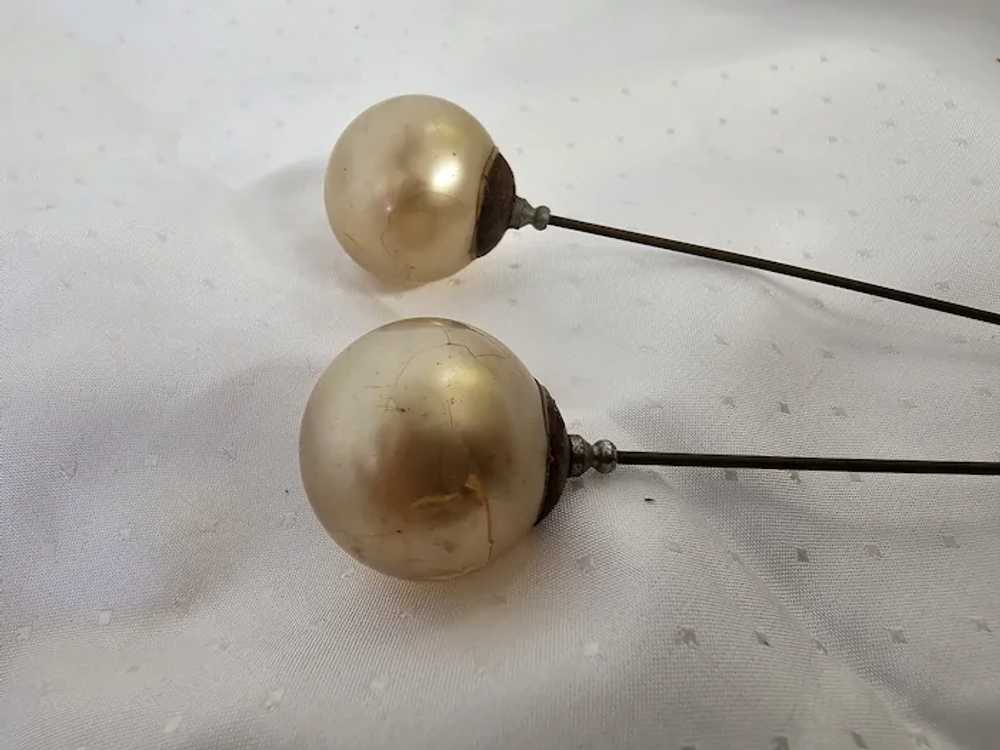 2 Vintage Large Round Ball Faux Pearl Hat Pins 19… - image 3