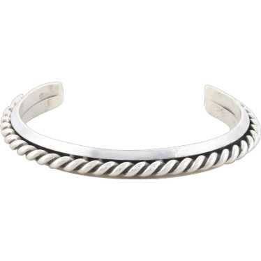 Sterling Silver Cuff Bracelet Rope Design Detaili… - image 1