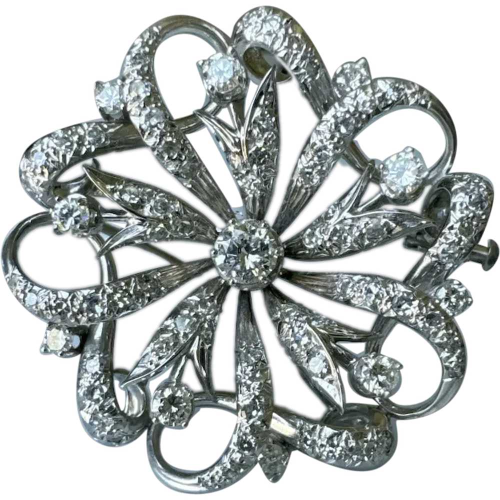 Beautiful Vintage 18K White Gold Diamond Filigree… - image 1